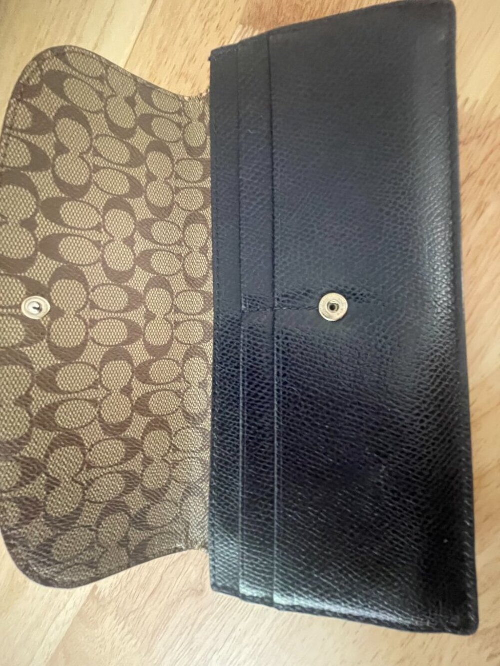 Coach Navy Cross grain Leather Continental Snap Wallet Zip Clutch - Picture 5 of 9